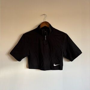 Nike Black Zip-Front Cropped Top with White Swoosh